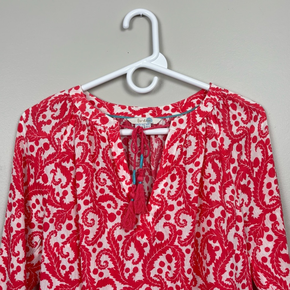 Boden Top Womens Size 4 Red/Orange White‎ Paisley Tassel Cotton Blouse - Picture 2 of 9